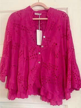 Carla Gianni Italian Eyelet Blouse - Hot Pink